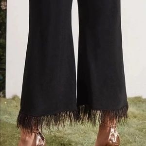 Feather trim black pants